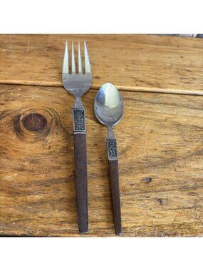 Ekco Eterna Lagoya Stainless Steel Japan Flatware Serving Fork And Teaspoon